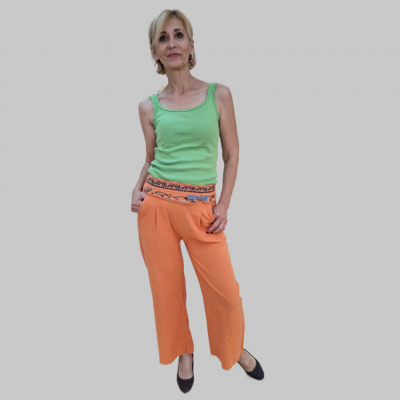 Pantaloni - Pantaloni cu broderie si butoni chinezesti