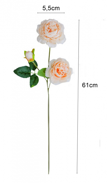 Bujor artificial din matase, la Fir, L 61cm - Tulpina cu 3 flori [2]
