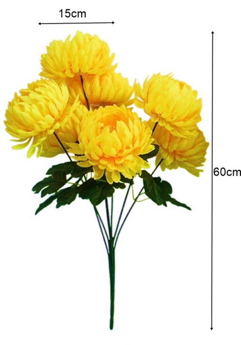 Crizantema artificiala din matase, L 60cm - Tulpina cu 7 flori [2]