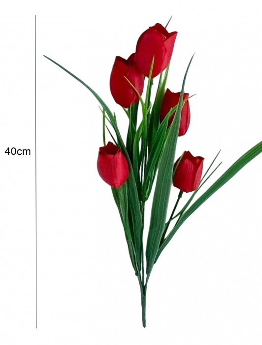 Lalea artificiala, din matase, L 40cm - Buchet 3 tulpini, 15 flori [2]
