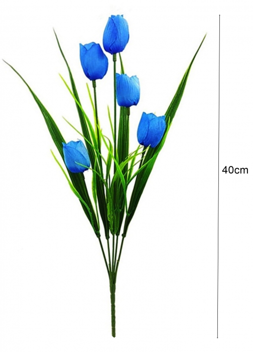 Lalea artificiala din matase, la Fir, L 40cm  - Tulpina cu 5 flori [2]