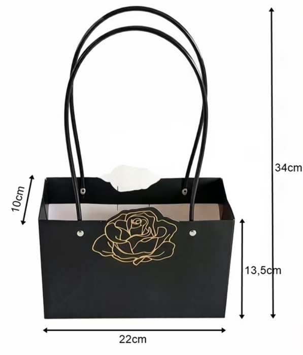 Poseta cu trandafir auriu stantat, 22x10 x13,5cm, pentru flori - Set 5 buc [2]