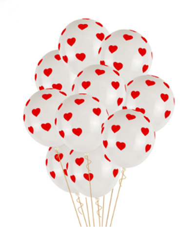 Set 50 Baloane Latex "LOVE" 30cm - Alb cu Inimi Rosii [1]
