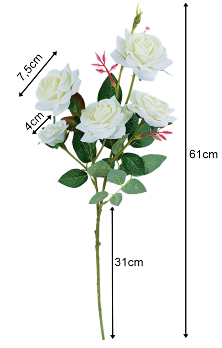Trandafir artificial din catifea, L 61cm - Tulpina cu 5 flori [2]