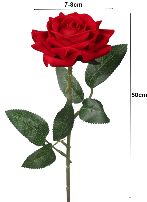 Trandafir artificial din catifea, la Fir, L 50cm [2]