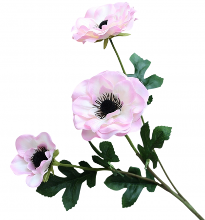 Flori Artificiale cu Tulpina - Anemona artificiala din matase, la Fir, L 52cm - Tulpina cu 3 flori