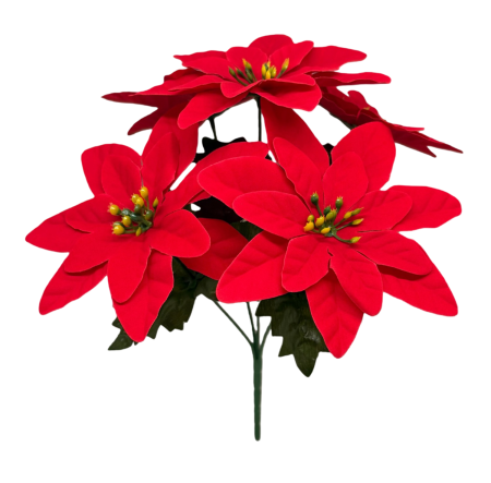 Flori de Iarna / Winter Flowers - Craciunita artificiala din catifea, la Fir, L 30cm - Tulpina cu 5 flori