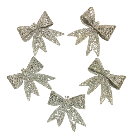 Decoratiuni si Accesorii pentru Iarna - Fundita Decorativa cu Glitter - Set 5buc