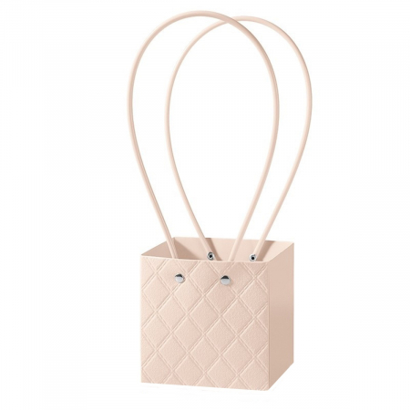 Cutii din Hartie si Carton - Poseta/Sacosa pentru aranjamente florale, Aspect Matlasat, Light Pink - Set 5 buc