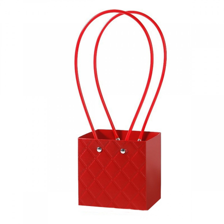 Cutii din Hartie si Carton - Poseta/Sacosa pentru aranjamente florale, Aspect Matlasat, Red - Set 5 buc