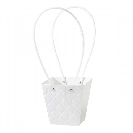 Cutii din Hartie si Carton - Poseta/Sacosa pentru aranjamente florale, Aspect Matlasat, White - Set 5 buc