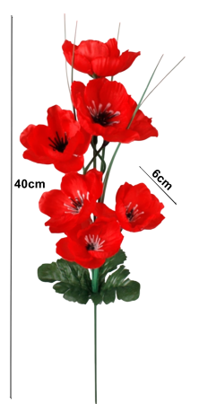 Mac artificial din matase, la Fir, L 40cm - Tulpina cu 7 flori [1]