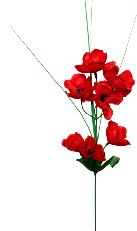 Mac - Mac artificial din matase, la Fir, L 40cm - Tulpina cu 7 flori