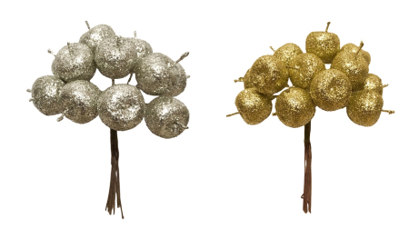 Fructe si Bobite de Ilex Decorative - Merisoare Decorative cu Glitter - Set 12buc