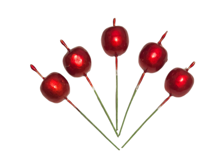 Fructe si Bobite de Ilex Decorative - Merisoare Decorative Rosu Metalizat - Set 5buc