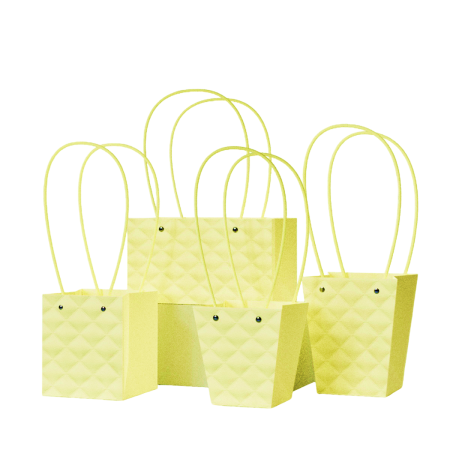 Recipiente aranjamente florale - Poseta Aspect Matlasat "Diamond" pentru aranjamente florale, Lemon Yellow - Set 5 buc