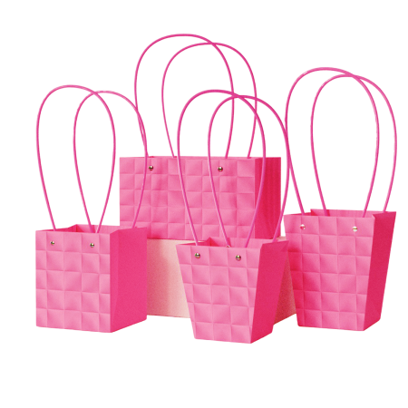 Recipiente aranjamente florale - Poseta Aspect Matlasat "Square" pentru aranjamente florale, Ciclam - Set 5 buc
