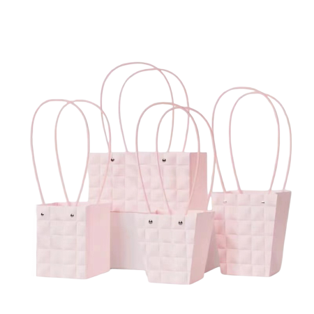 Recipiente aranjamente florale - Poseta Aspect Matlasat "Square" pentru aranjamente florale, Powder Pink - Set 5 buc