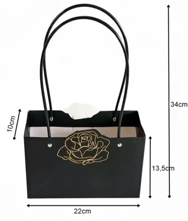 Poseta cu trandafir auriu stantat, 22x10 x13,5cm, pentru flori - Set 5 buc [1]