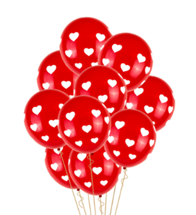 Baloane Valentine's Day - Set 50 Baloane Latex "LOVE" 30cm - Rosu cu Inimi Albe