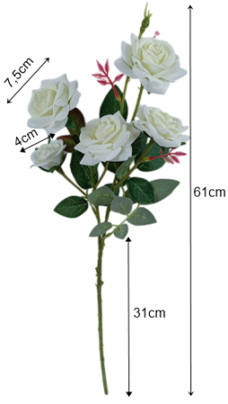 Trandafir artificial din catifea, L 61cm - Tulpina cu 5 flori [1]