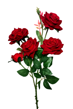 Flori Artificiale cu Tulpina - Trandafir artificial din catifea, L 61cm - Tulpina cu 5 flori