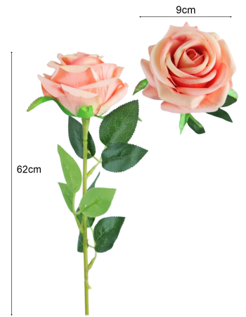 Trandafir artificial din catifea, la Fir, L 62cm [1]