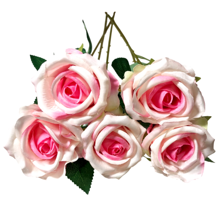 Buchete Flori Artificiale - Trandafir artificial din matase, aspect Perlat, L 50cm - Buchet 5 fire