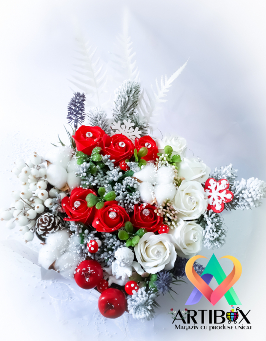 Aranjament tematica de sarbatoare cu ingeras si lumanare con in cutie Gnom [2]