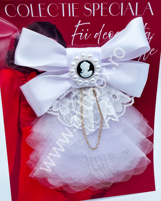 Brosa Eleganta stil Jabou, Papion,  Funda pentru camasi si rochite - White [4]