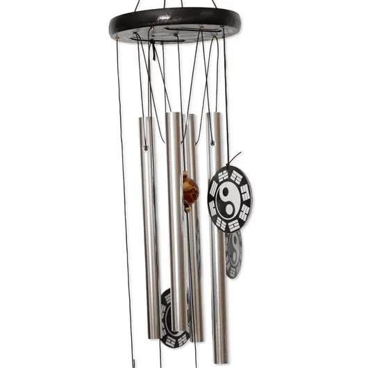 Clopotei de vant argintii, 4 tuburi - Ying Yang [2]