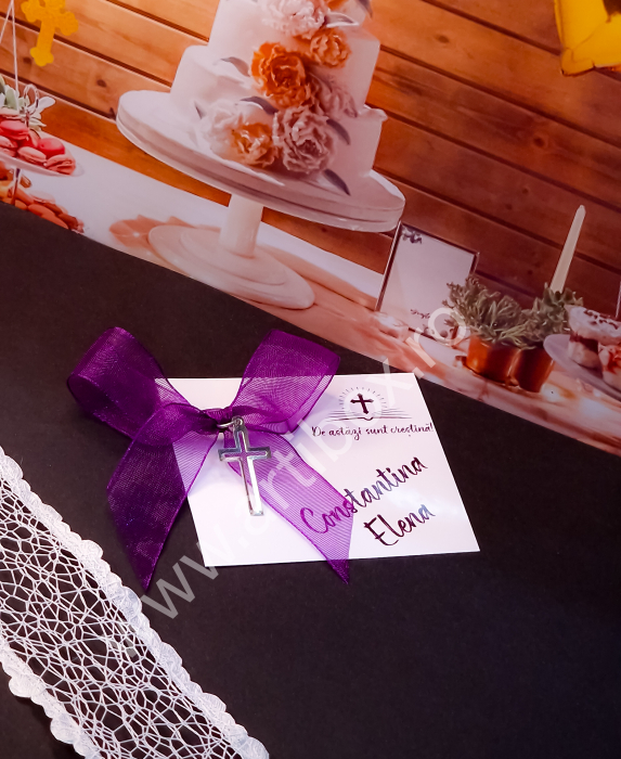 Cruciulite botez argintii cu fundita din organza color [2]