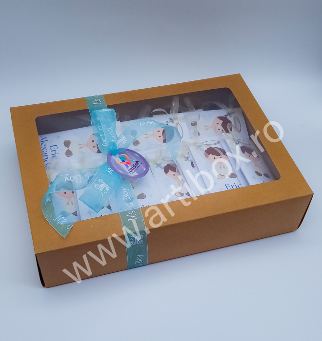 Cruciulite bleu pentru botez cu felicitare si ciocolata [2]