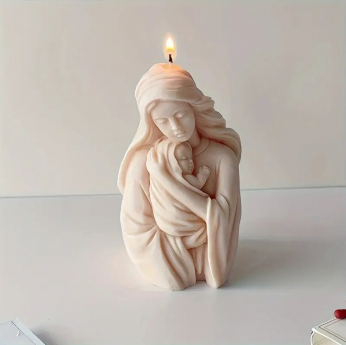 Lumanare decorativa din ceara naturala de albine - Mama cu bebelus [2]