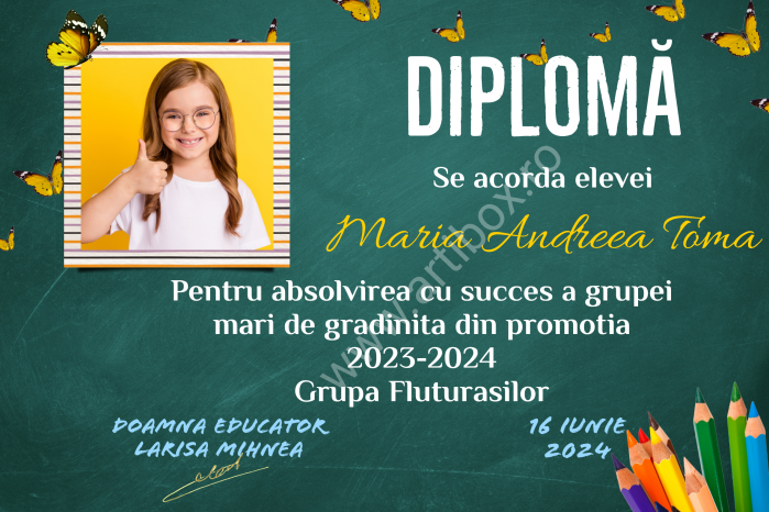 Diploma absolvire - personalizata cu text și poza pentru gradinita/scoala [2]