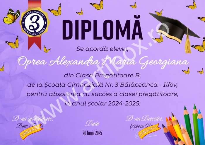 Diploma cu text personalizat, nume si semnatura digitala pentru gradinita/scoala [12]