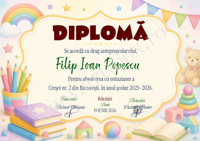 Diploma cresa, gradinita - personalizabila cu nume si semnatura digitala [2]