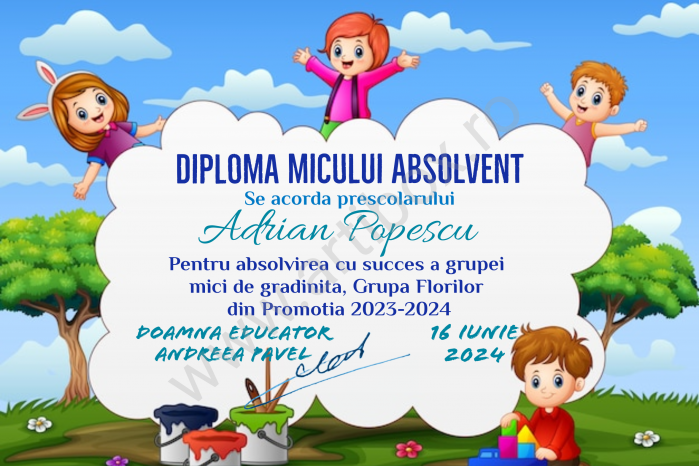Diploma Micului Absolvent - personalizata cu text pentru gradinita/scoala [4]