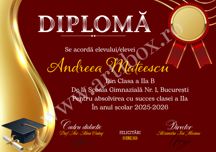 Diploma scolara personalizabila cu semnatura digitala - roz [3]