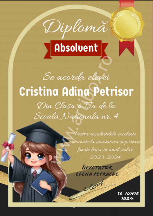 Diploma Scolara Eleva - personalizata cu text pentru scoala/gradinita [2]