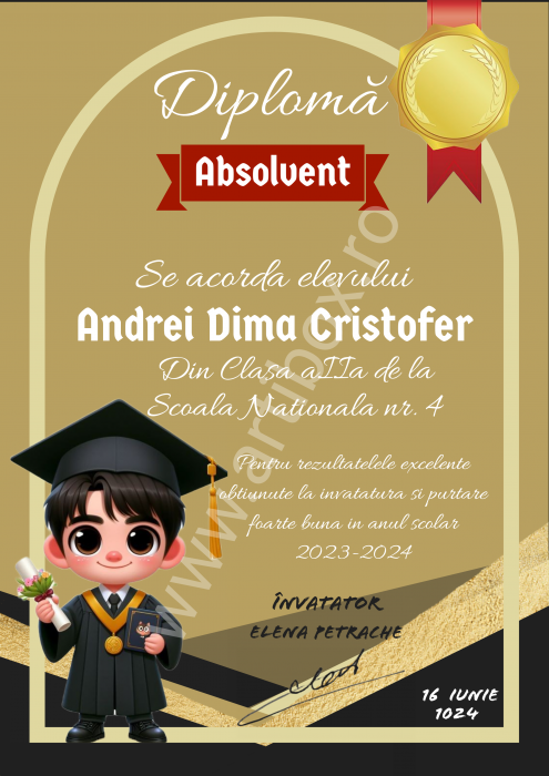 Diploma Scolara Elev - personalizata cu text pentru scoala/gradinita [2]