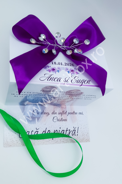 Felicitare Handmade cu funda din satin si strasuri - Casa de piatra! [5]