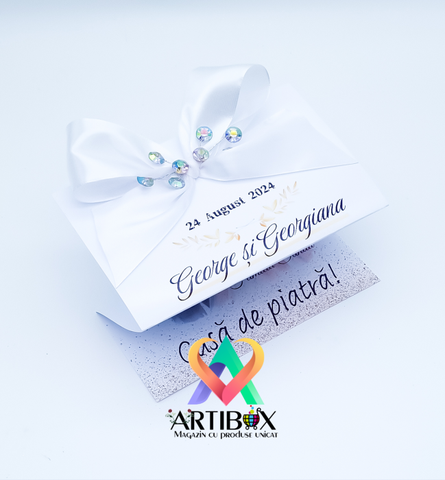 Felicitare Handmade cu funda din satin si strasuri - Casa de piatra! [3]