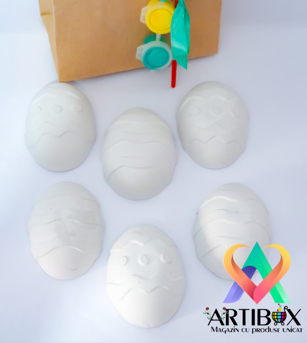 Set Figurine Oua Paste din ipsos pentru pictura - acuarele, pensula incluse [2]
