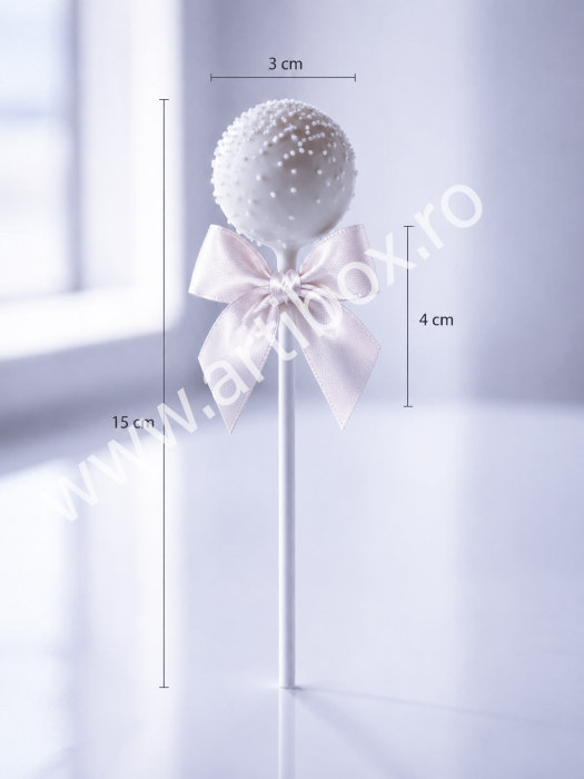 Fundite pentru cakepops - 2.5 cm | Fundite dublu satinate albe | Funde decorative pentru evenimente  [2]