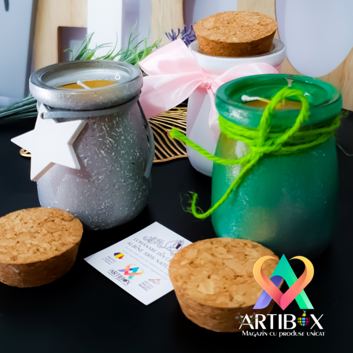 Lumanare decorativa din ceara naturala de albine in bol de sticla reutilizabil [3]