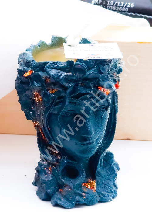 Lumanare decorativa din ceara naturala de albine, in bol din ipsos glazurat - Model Lady [2]