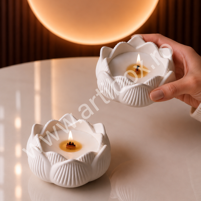Lumanare parfumata in suport decorativ din ceramica - Model nufar [4]