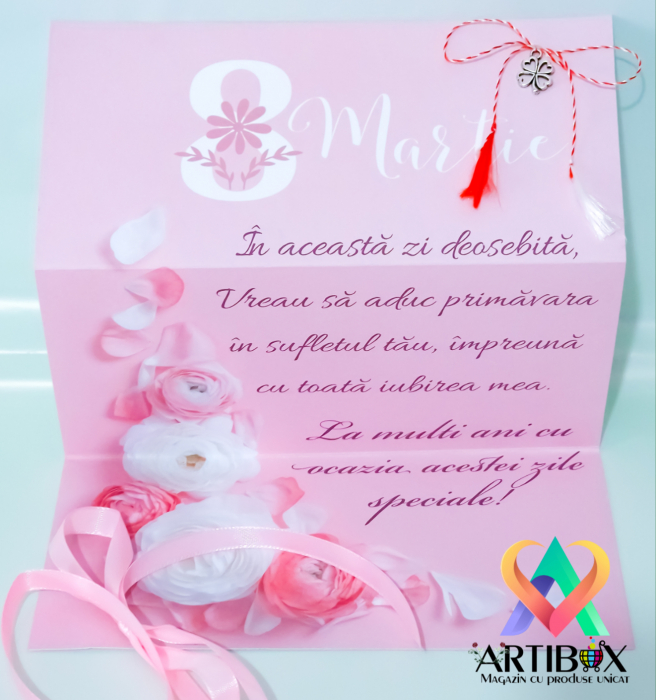 Martisor cu felicitare Luna Martie - Model trandafiri [3]