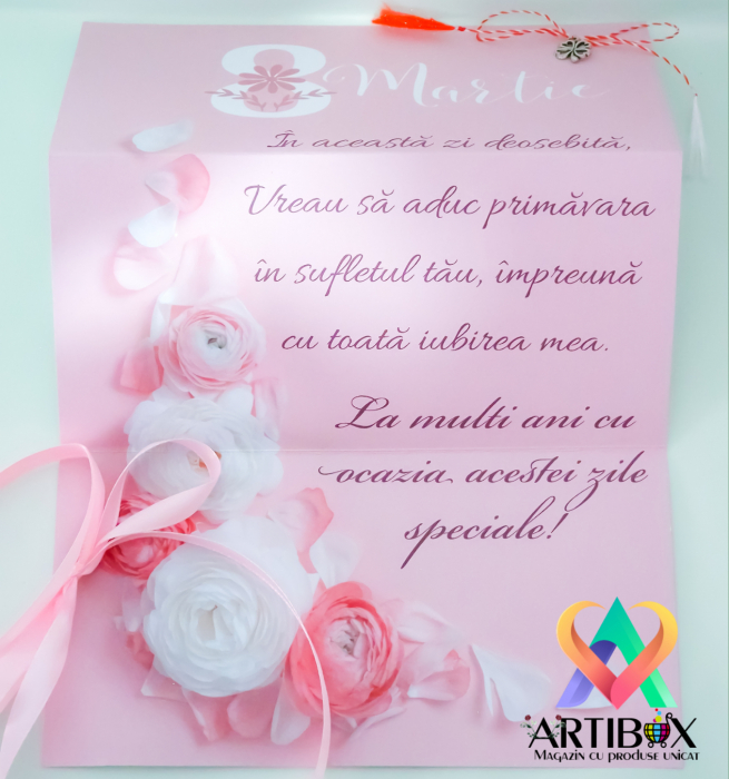 Martisor cu felicitare Luna Martie - Model trandafiri [2]